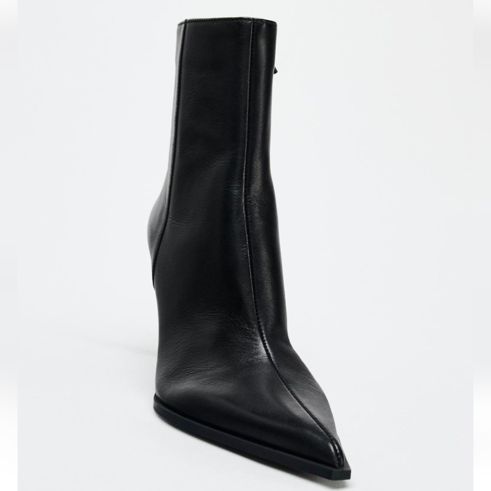 ZARA LEATHER STILETTO HEELED ANKLE BOOTS - Picture 3 of 5